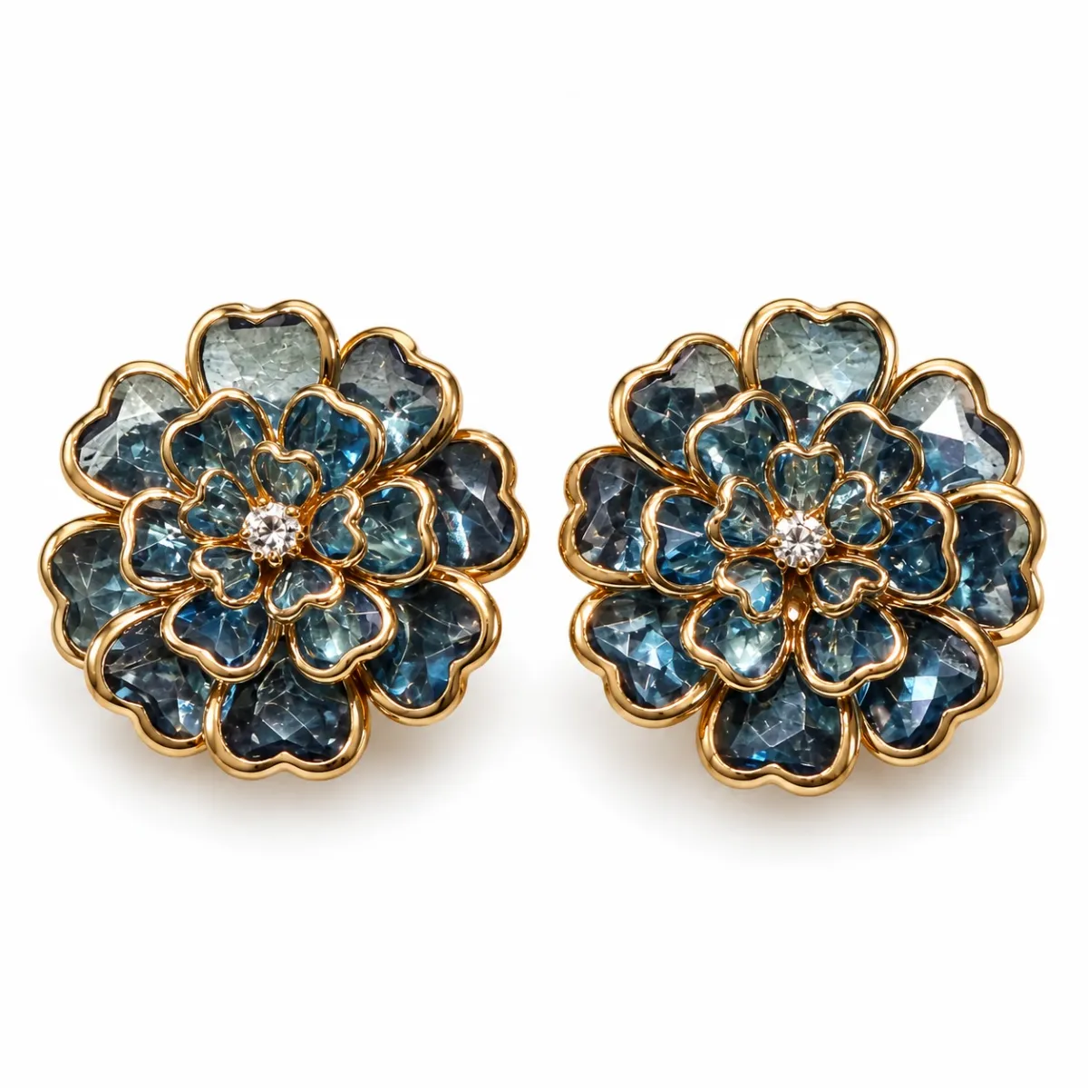 Button cover bloem - camellia blauw