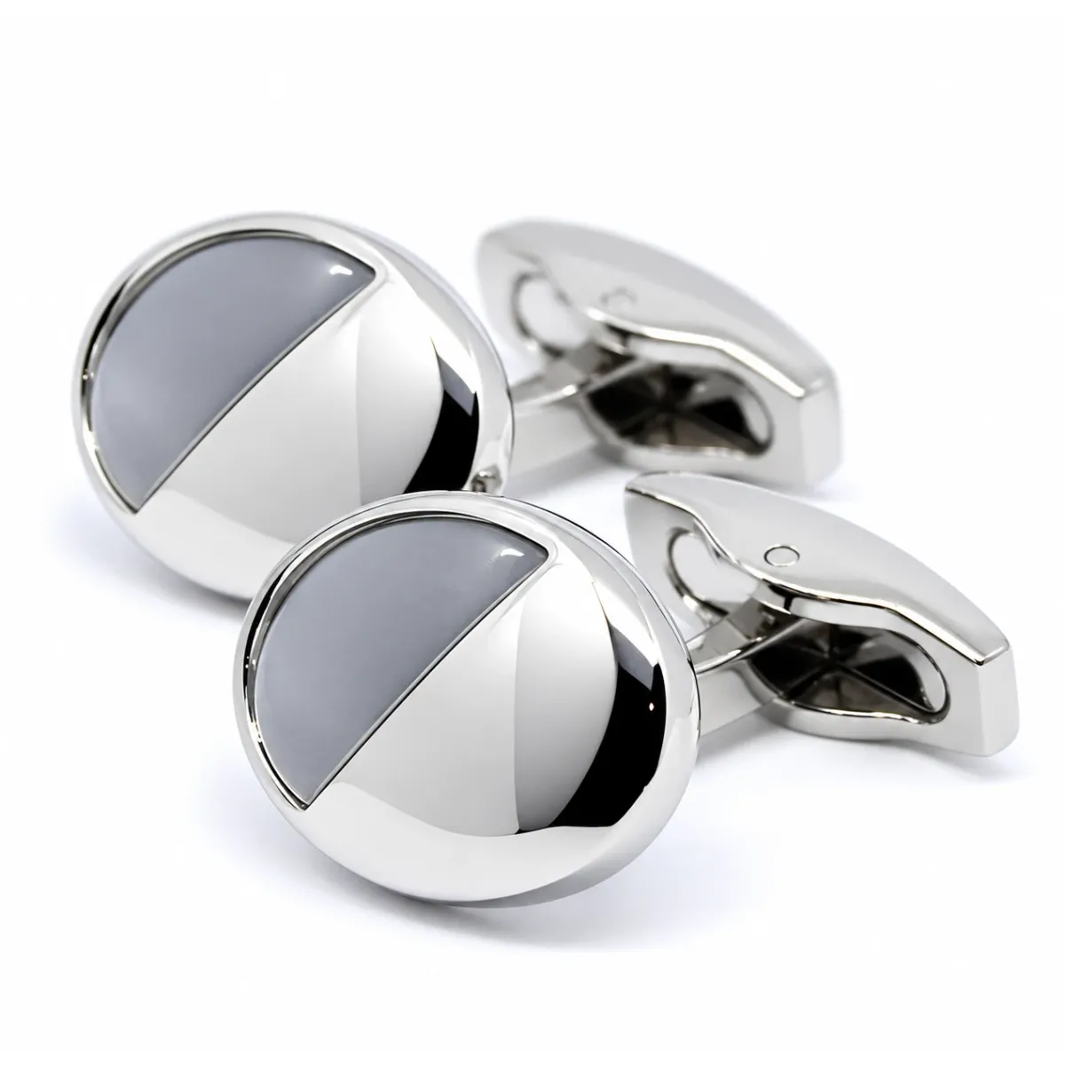 Ovale manchetknoop - zilver met parelmoer