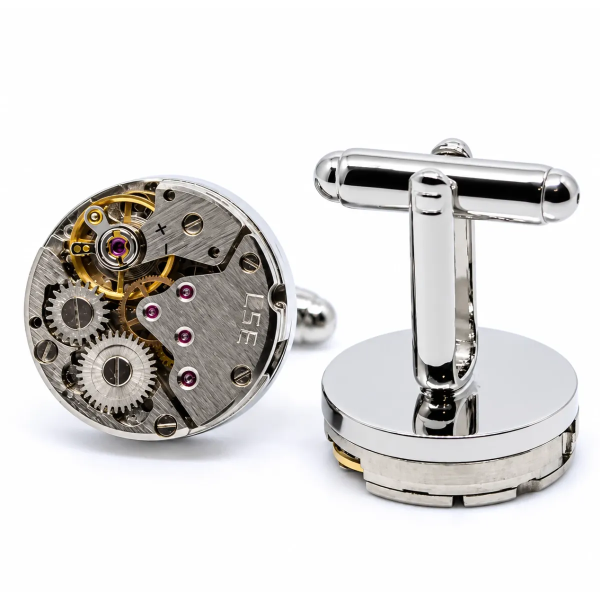 Manchetknoop horloge (uurwerk) mechanisme - zilver met gouden details