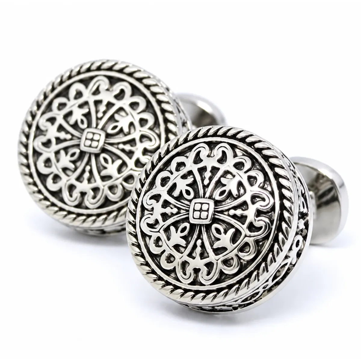 Ronde vintage manchetknoop - zilver met royal patroon