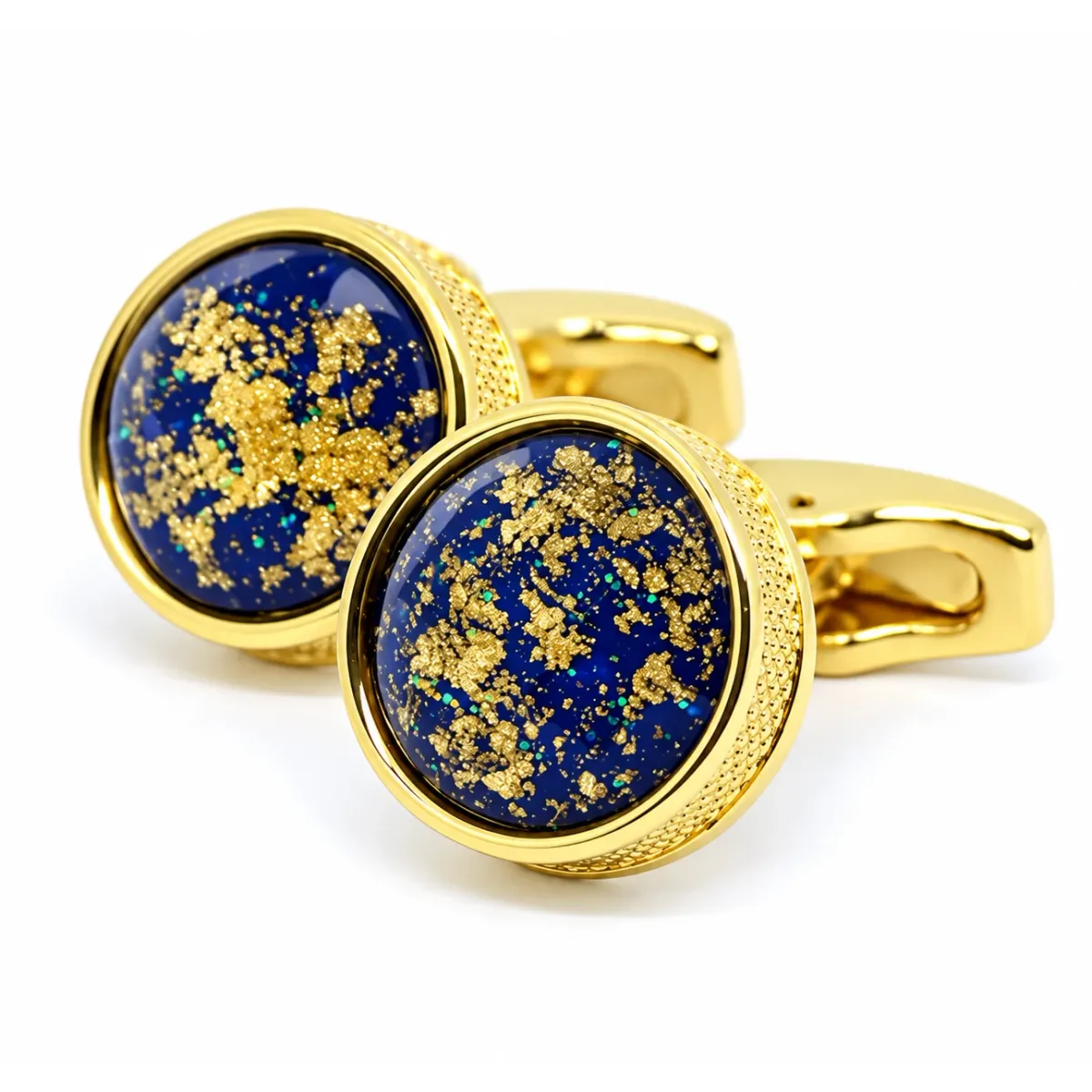 Luxe ronde manchetknoop goud gestipte rand - blauw met goud