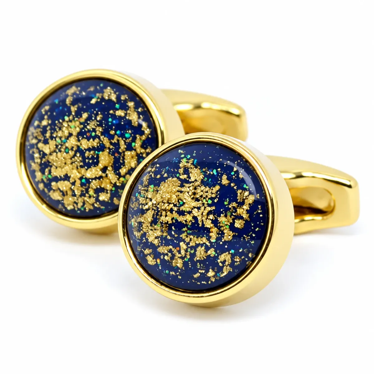 Luxe ronde manchetknoop goud gladde rand - blauw met goud