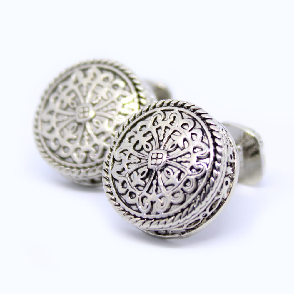 Ronde vintage manchetknoop - zilver met royal patroon