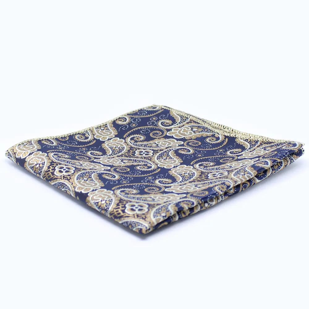 Pochet - donkerblauw met bruin patroon 23x23 cm