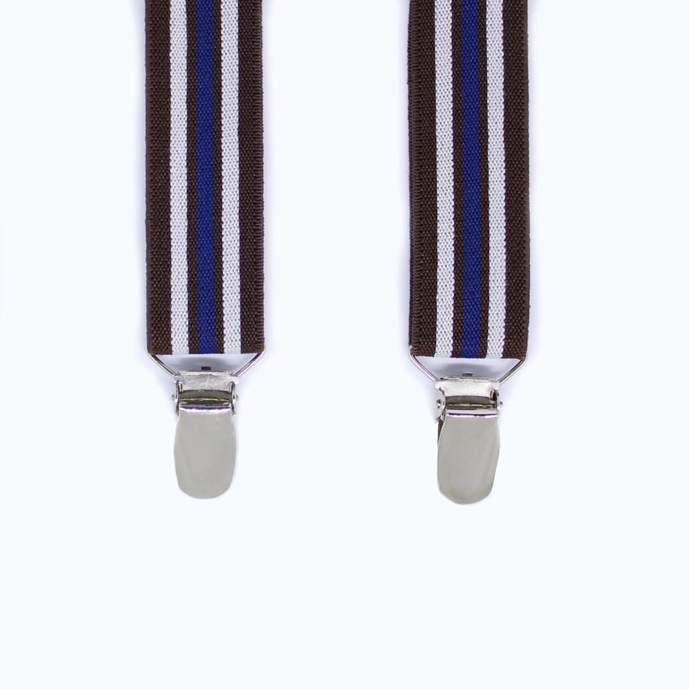Heren bretels - bruin met donkerblauwe en witte streep