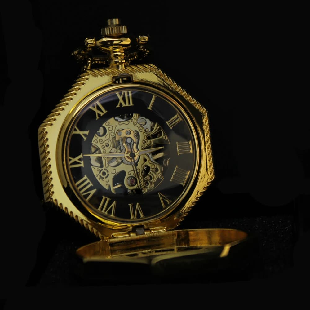 Gouden zakhorloge - doorzichtige achthoek