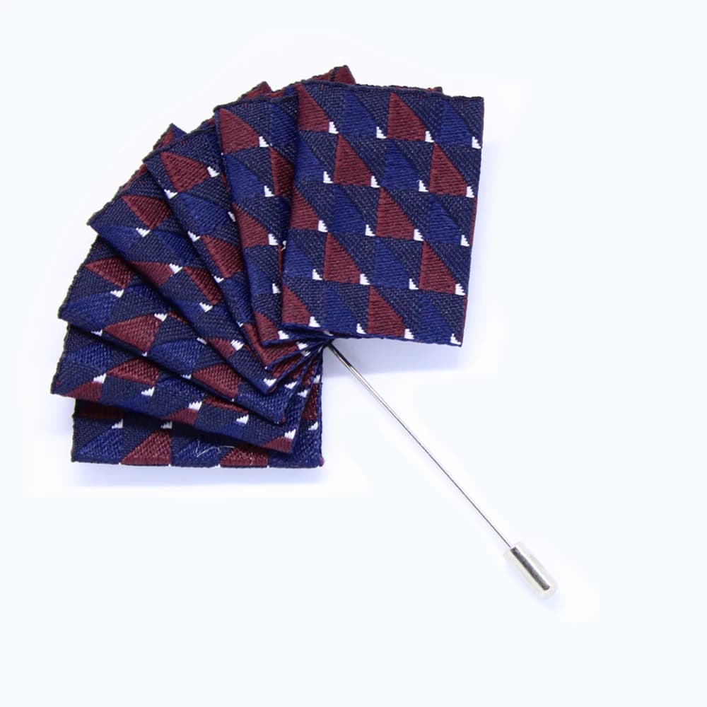 Pochet / reversspeld - blauw met rode driehoeken