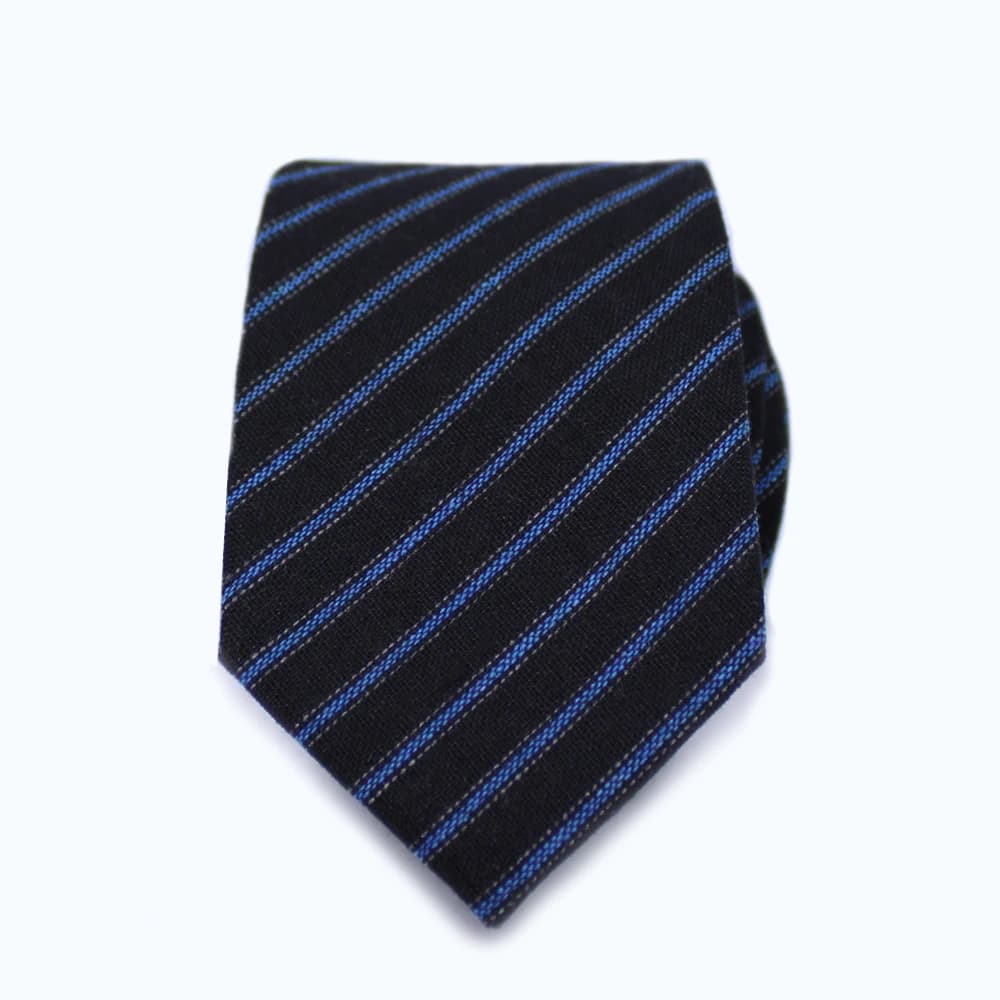 Stropdas wol/katoen - zwart met blauwe streep