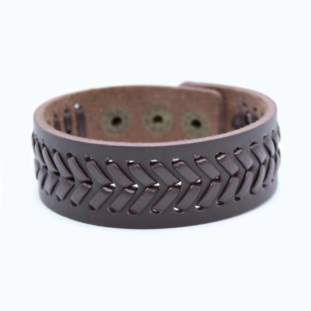 Leren armband - bruin gevlochten breed