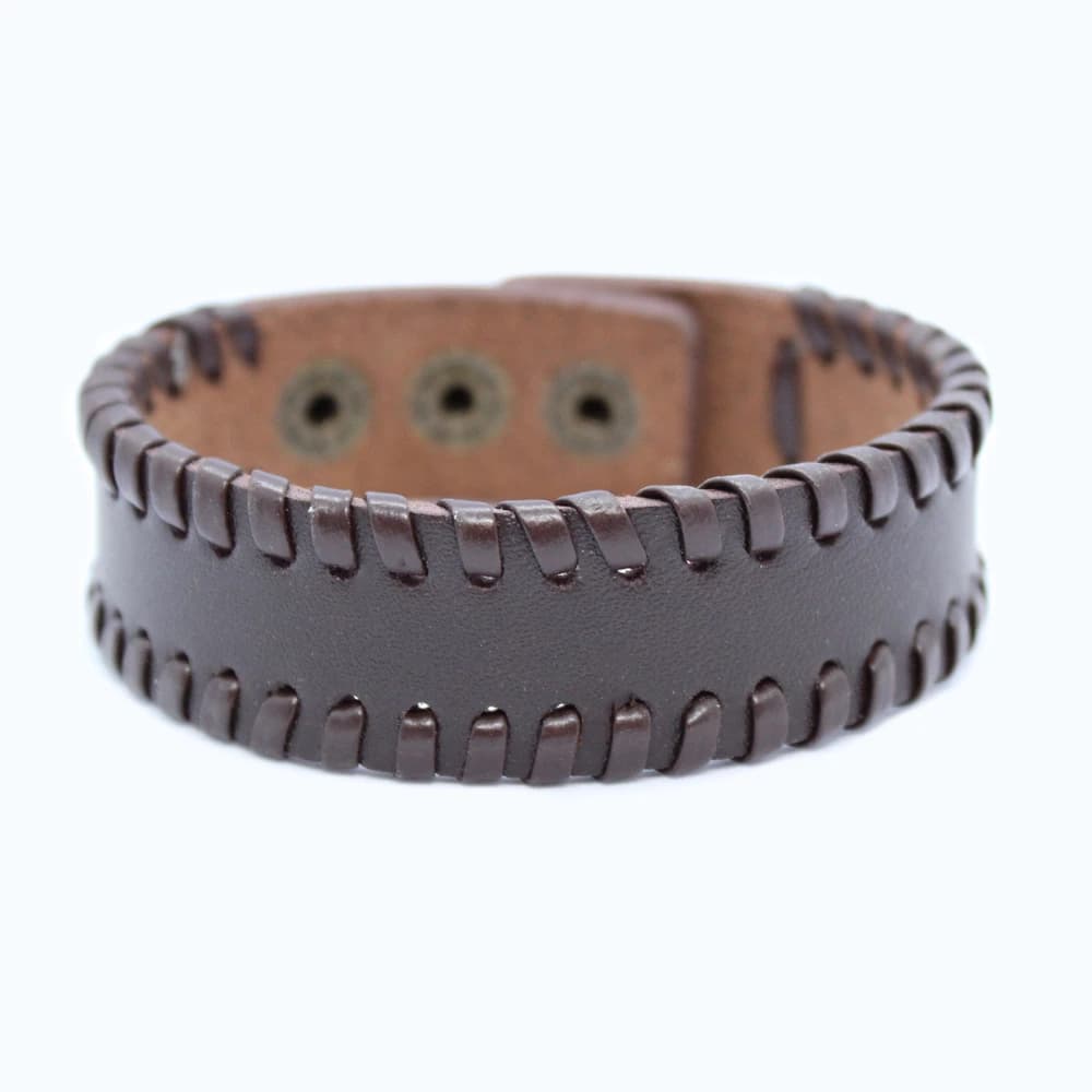 Leren armband - bruin gevlochten rand