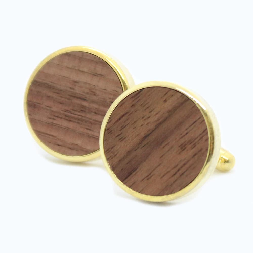 Ronde houten manchetknoop - goud