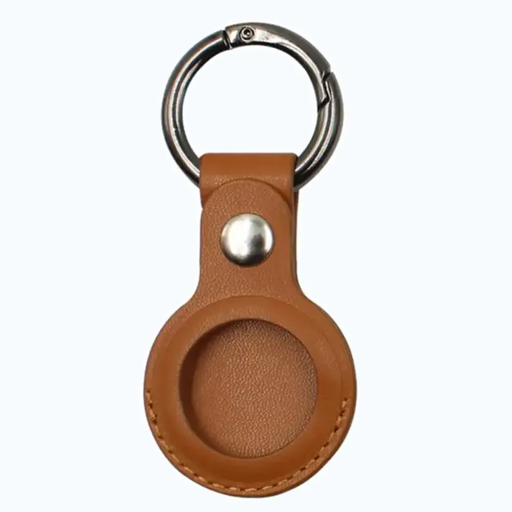 Ronde leren AirTag sleutelhanger - cognac