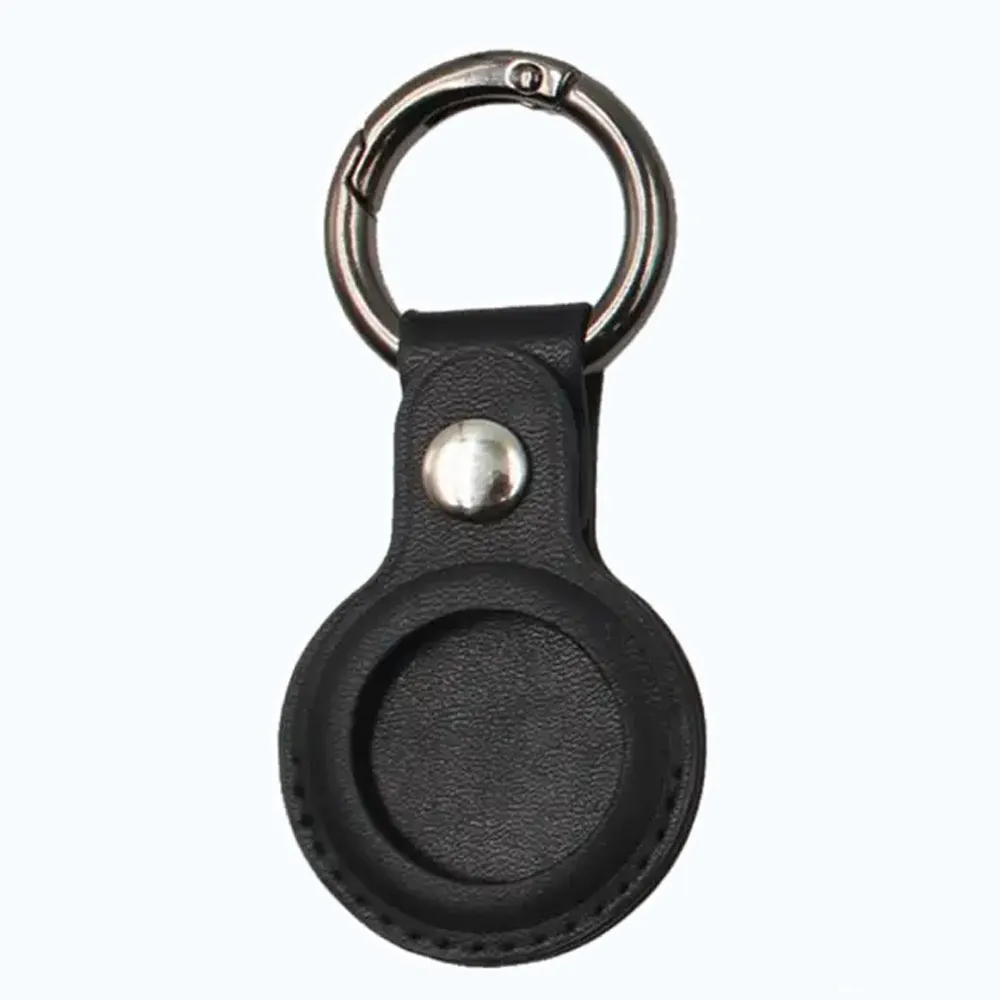 Ronde leren AirTag sleutelhanger - zwart