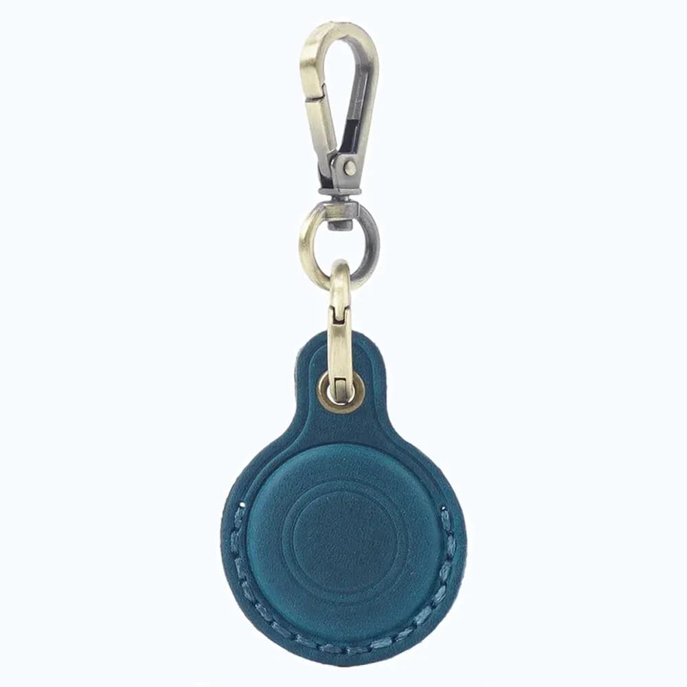 Vintage leren airtag sleutelhanger - blauw