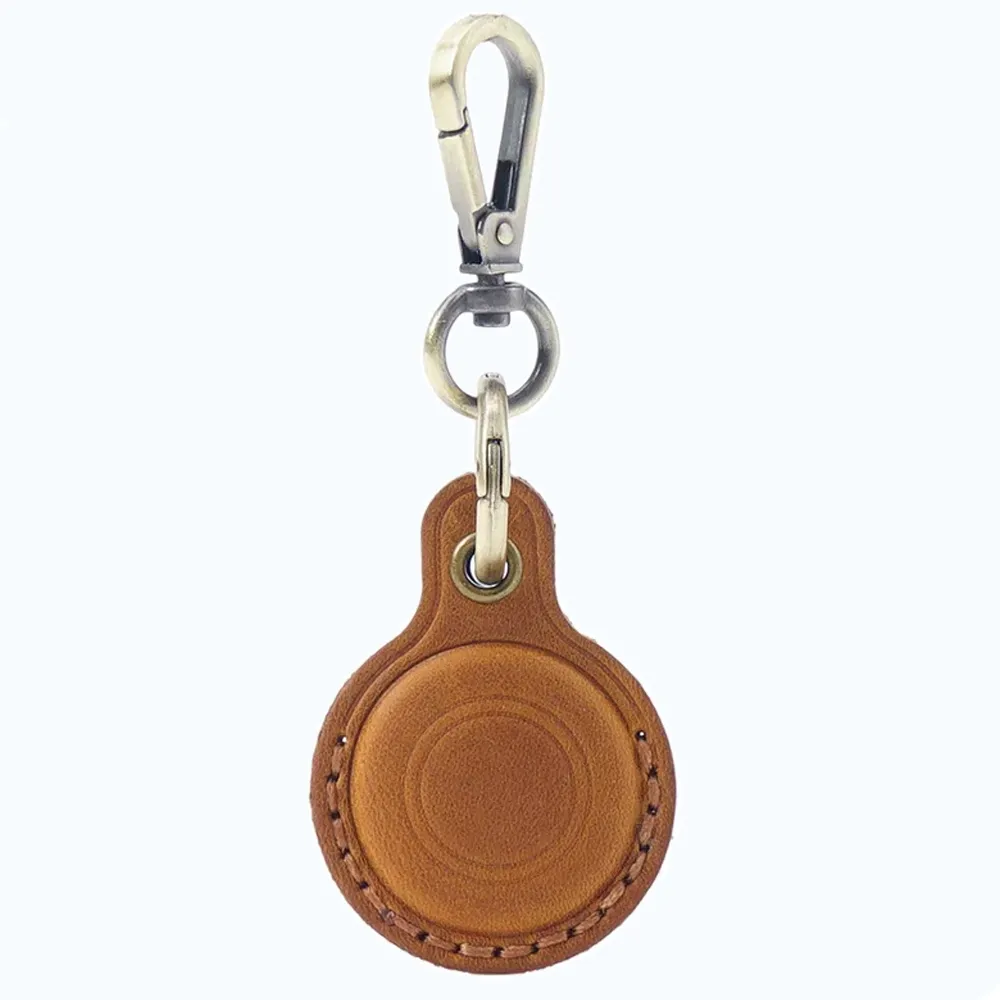 Vintage leren airtag sleutelhanger - cognac