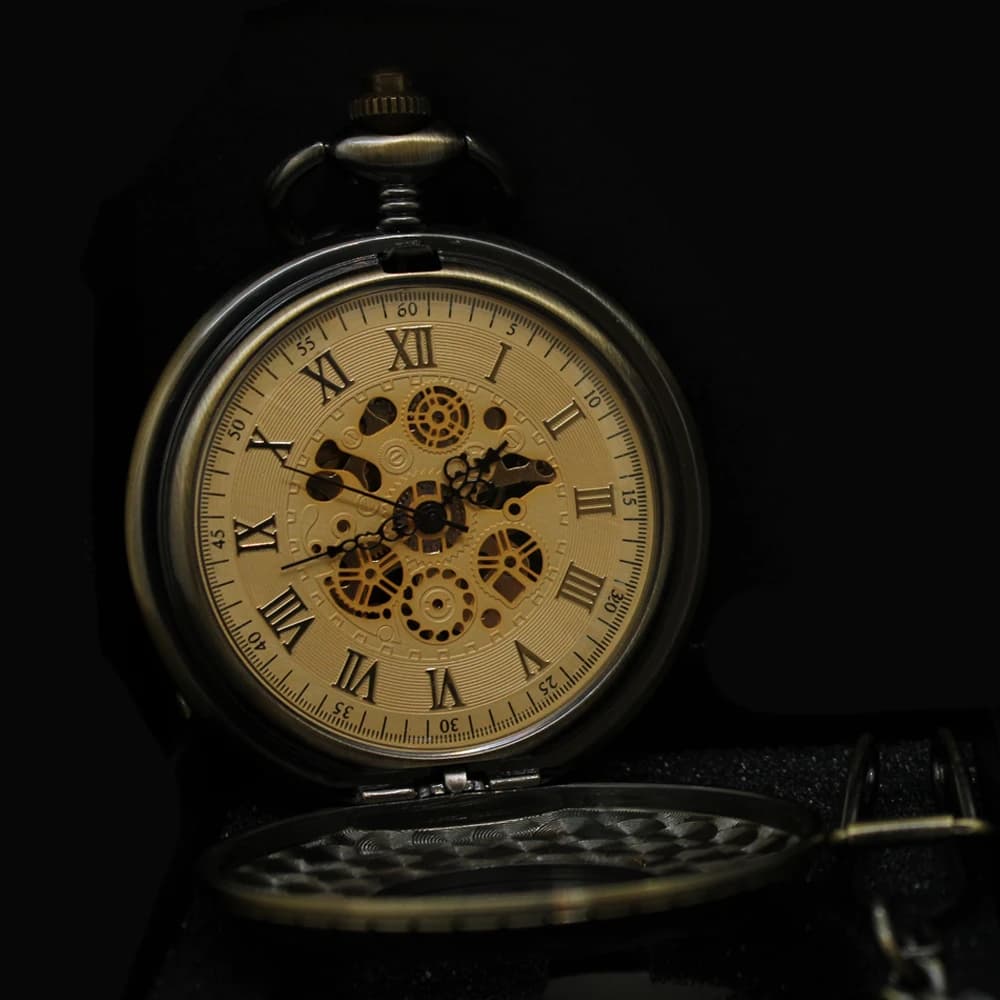 Bronzen zakhorloge houtlook - Shelby