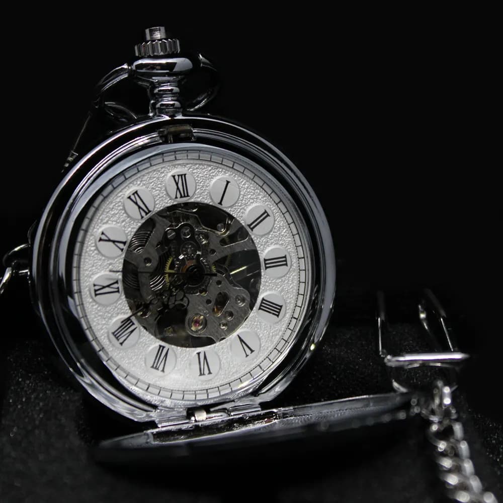 Zilveren zakhorloge met ketting - dubbele opening