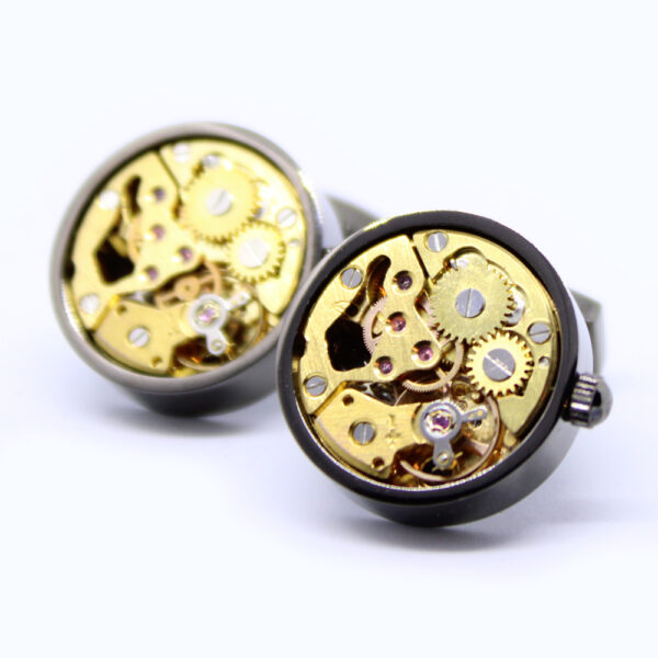 Manchetknoop horloge (uurwerk) mechanisme – zwart met goud en zilver
