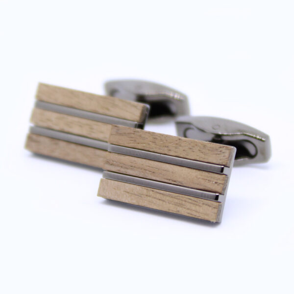 Rechthoekige houten manchetknoop – 2 donkere strepen