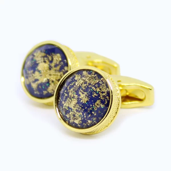 Luxe ronde manchetknoop goud gestipte rand - blauw met goud