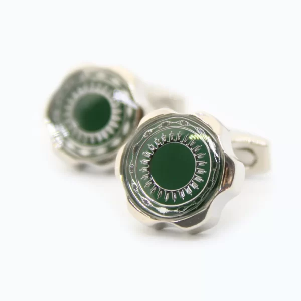 Luxe ronde manchetknoop zilver - groene knoop