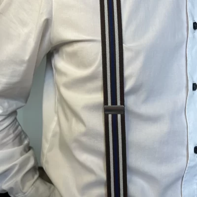 Heren bretels - bruin met donkerblauwe en witte streep