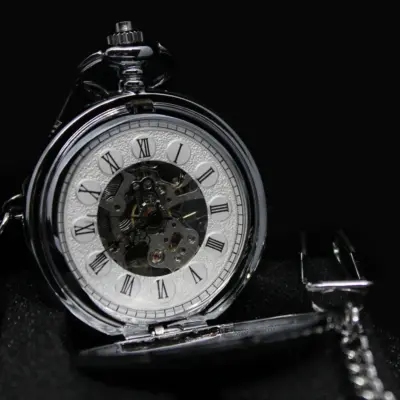 Zilveren zakhorloge met ketting - dubbele opening